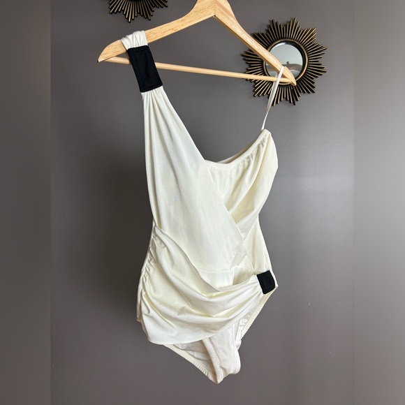 Vintage Yves Saint Laurent 90s White and Black RUCHED Bathing Suit S/XS - Picture 2 of 8